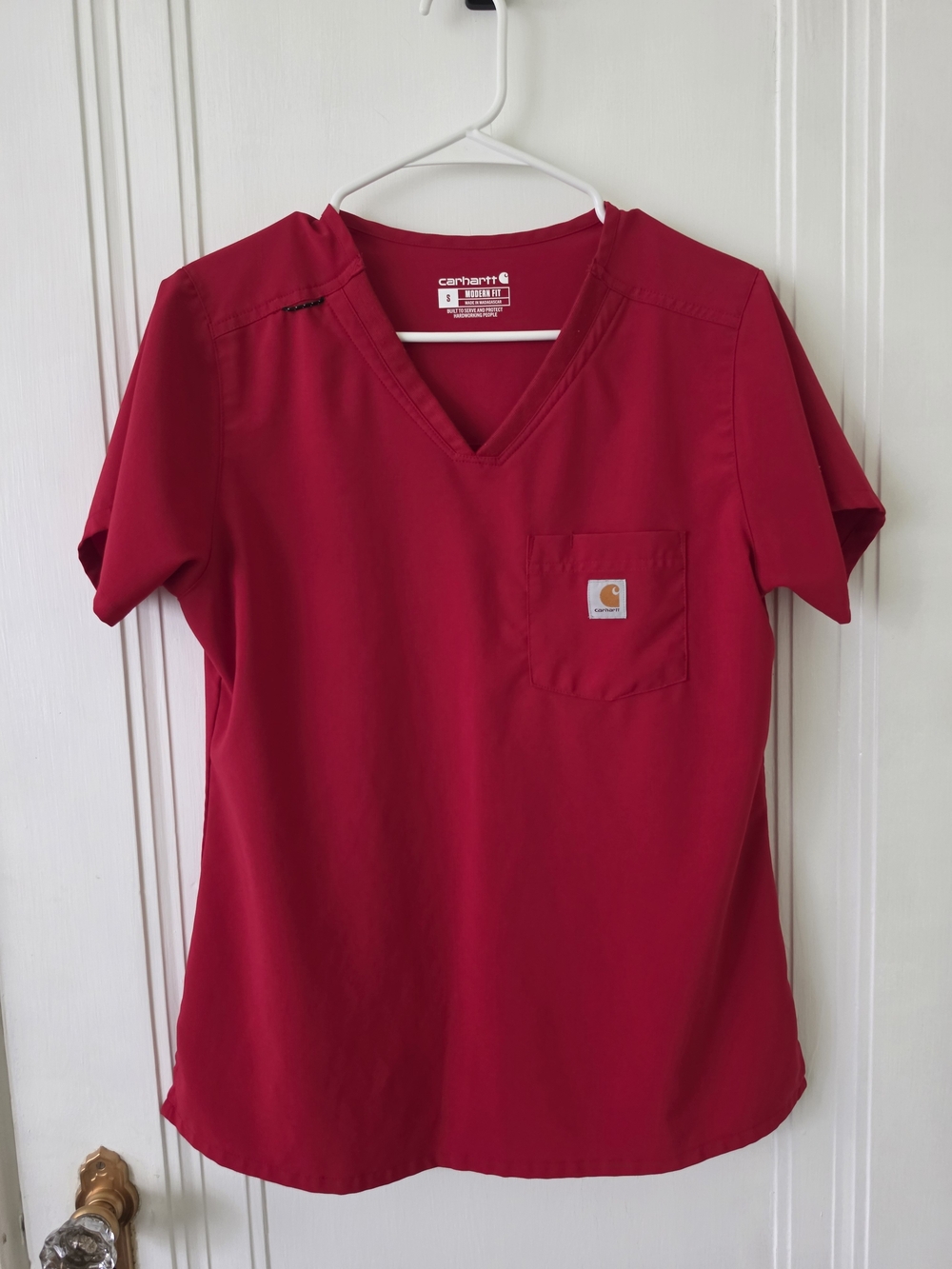 Carhartt Classic V-Neck Scrub Top in Deep Red